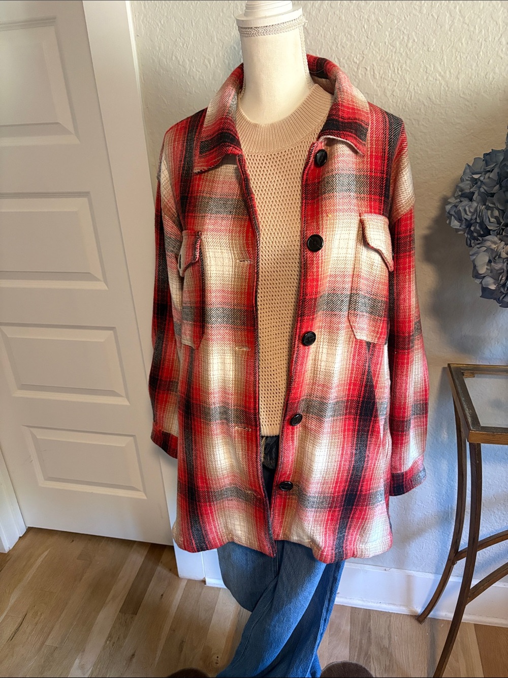 Lucky Brand Red Plaid Button-Front Shacket